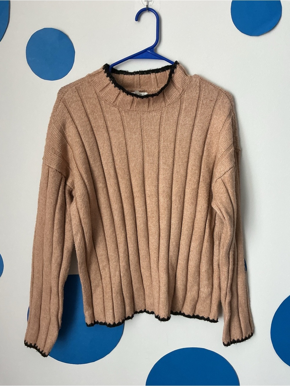 Maurices Tan Ribbed Crewneck Sweater with Black Edge